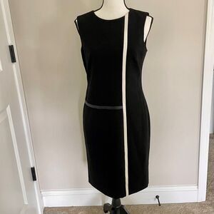 Calvin Klein Black Sheath Dress with White Stripe, Size 4